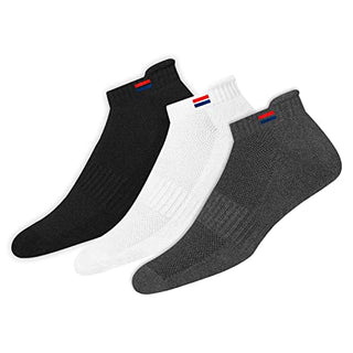 NAVYSPORT Men's Low Cut Athletic Cotton Cushion Ankle Socks with Sports Tab, Pack of 3 (Free Size)
