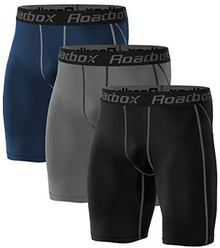 Roadbox Compression Shorts for Men 3 Pack Cool Dry Athletic Workout Underwear Running Gym Spandex Baselayer Boxer Briefs