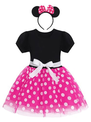 WonderBabe Girl Costume Polka Dots Tulle Tutu Dresses Princess Fancy Dress Up Halloween Birthday Party Dress with Ears Headband