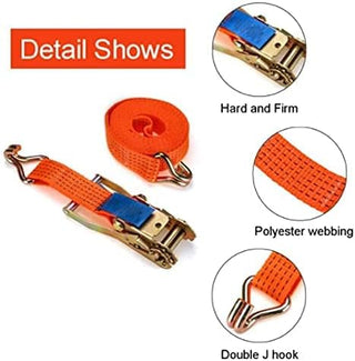AQSON 2 Pcs Pack of Heavy Duty Cargo Lashings Straps Ratchet & Fastening Tape Tie Down Hook 2”x10 Metre - Orange; BRAND