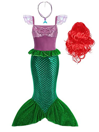 WonderBabe Little Girl Mermaid Princess Dresses Ariel Costume for Grils Birthday Party Halloween Cosplay Outfit with Accessories