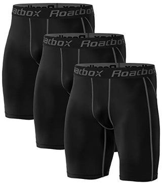 Roadbox Compression Shorts for Men 3 Pack Cool Dry Athletic Workout Underwear Running Gym Spandex Baselayer Boxer Briefs