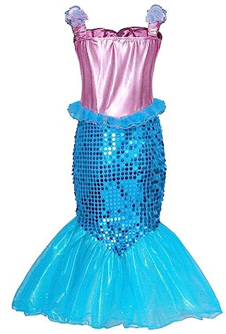 WonderBabe Little Girl Mermaid Princess Dresses Ariel Costume for Grils Birthday Party Halloween Cosplay Outfit with Accessories