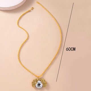 Vintage Gold Sunflower Locket Necklace Stainless Steel Class Of 2022 Graduate Cap Necklaces For Men Women Graduation Jewelry