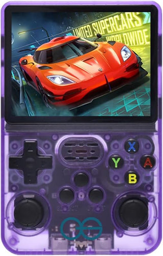QuantumG - R36S Retro Handheld Game Console with 3.5 Inch IPS HD Display, Linux System, 1000 Inbuilt Games, 64GB Game Card – Compact Pocket Video Game (Purple)