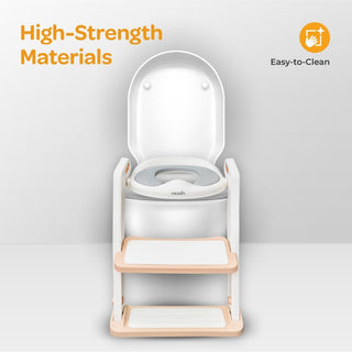 MOON Kids Step Stool Potty Trainer Seat-Safe, Durable - Foldable Potty Training Seat|PU Seat Cushion | Armrests| AntiSlip Pads| SplashProof & Easy to Clean |Fit Most Toilet Seats-Pink and Purple