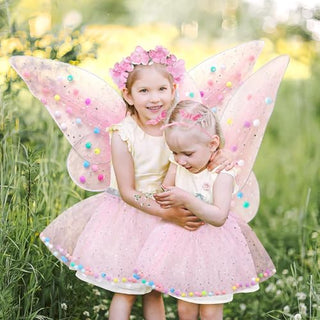 Fairy Dressing up Costume for Girls, SYOSI 5pcs Girls Fairy Wings Costume Kids Toddler Butterfly Wings with Wand Tutu Skirt Crown Headband Halloween Dress Up Gift