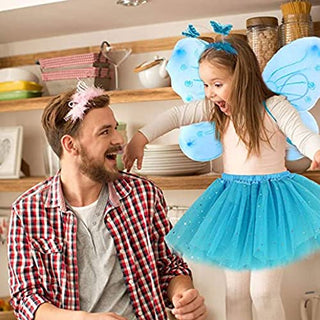 KASTWAVE Fairy Princess Costume Set Princess Tutu Skirt Fairy Butterfly Wings with Blue Headband, Blue Tutu Skirt, Butterfly Wand for Girls Party, Bridesmaid, Pageant, Cosplay for Ages 2-6