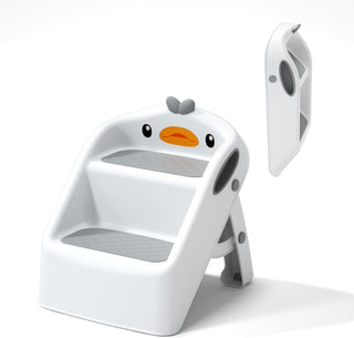 U-HOOME Foldable Toddler Step Stool for Kids Kitchen Bathroom Sink,Toilet Steps Potty Training Stool,Dual Height 11" Kitchen Helper Plastic Poop Stools Ladder with Handles Nursery Foot Stools (Blue)