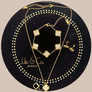 Julie & Co four leaf clover 18K gold plated Jewelry set Jewellery set for women, comes with a cute keychain in a Julie & Co neat gift box.