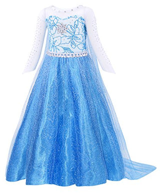 WonderBabe Girls Snow Queen Costume Kids Princess Coronation Dress Up Halloween Birthday Party Cosplay Outfit with Accessory Set 1-12 Years