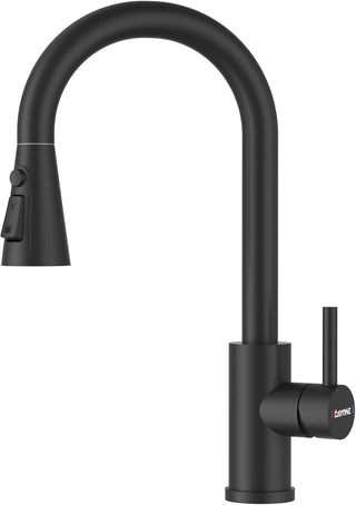 DAYONE Waterfall Kitchen Sink Tap with Pull Out Sprayer, Matte Black Kitchen Faucet Raindance 3 Modes, Modern Stainless Steel 1 Hole Sink Mixer, 360° Swivel & Single Handle, DAY-CR2546
