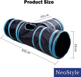NeoStyle Cat Tunnel Tube,Cat Toys Interactive,Foldable Rabbit Tunnel,Multi-way Cat Tunnels,with Play Ball,for Indoor Cats, Puppy, Kitty, Kitten, Rabbit (2 Tunnel(Black))