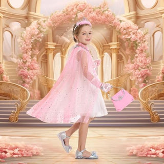 Frichness Princess Cape Set,12Pcs Kids Fairy Tulle Princess Dress up Clothes, Princess Dresses for Girls Birthday Party Halloween Dressing Up with Crown Wand Accessories 3-8 Years Birthday Gift