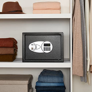 Amazon Basics Steel Security Safe and Lock Box with Electronic Keypad - Secure Cash, Jewelry, ID Documents, 0.5 Cubic Feet, Black, 13.8" W x 9.8" D x 9.8" H