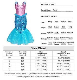 WonderBabe Little Girl Mermaid Princess Dresses Ariel Costume for Grils Birthday Party Halloween Cosplay Outfit with Accessories