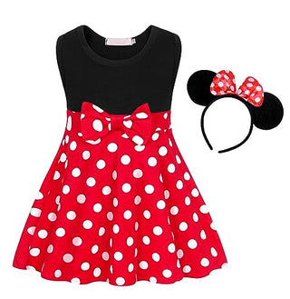 WonderBabe Girl Costume Polka Dots Tulle Tutu Dresses Princess Fancy Dress Up Halloween Birthday Party Dress with Ears Headband