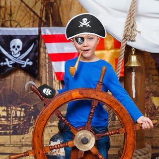 NALACAL Kids Pirate Costume Set, Pirate Captain Dress Up Outfits Playset with Pirate Hat Vest Coin Bag Eyepatch Hook, for Boys Girls Halloween Role Play Cosplay, 5Pcs - S Size