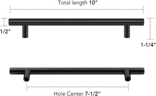 Home Expert 10 Pack 7.38'' Matte Black Cabinet Pulls Stainless Steel Cabinet Handles 7-3/8 inch Length Matte Black Drawer Pulls 5 inch Hole Center Kitchen Drawer Pulls