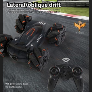 MONOCUS™ RC Car Stunt Toy, 2.4GHz Remote Control Car, Gesture Sensor Kids Car with Lights, Music, and Spray Launcher.