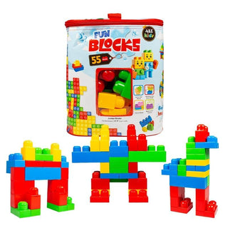 A&E Kids Building Blocks 55 Pieces large Big jumbo Mega Bricks construction educational Multi color block brick Assemble BPA Free toy set bag safe for kids مكعبات اطفال العاب