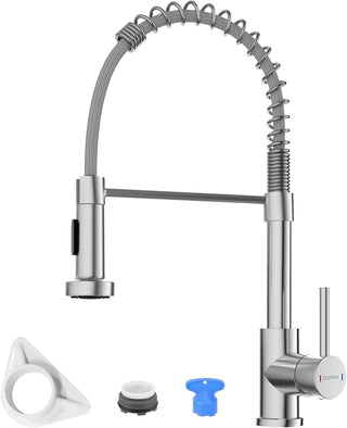 DAYONE Waterfall Kitchen Sink Tap with Pull Out Sprayer, Matte Black Kitchen Faucet Raindance 3 Modes, Modern Stainless Steel 1 Hole Sink Mixer, 360° Swivel & Single Handle, DAY-CR2546