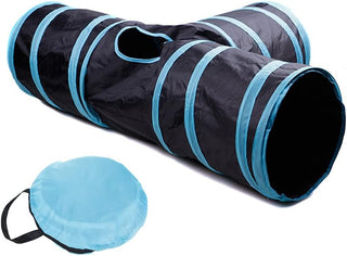NeoStyle Cat Tunnel Tube,Cat Toys Interactive,Foldable Rabbit Tunnel,Multi-way Cat Tunnels,with Play Ball,for Indoor Cats, Puppy, Kitty, Kitten, Rabbit (2 Tunnel(Black))