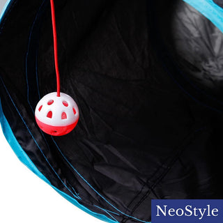 NeoStyle Cat Tunnel Tube,Cat Toys Interactive,Foldable Rabbit Tunnel,Multi-way Cat Tunnels,with Play Ball,for Indoor Cats, Puppy, Kitty, Kitten, Rabbit (2 Tunnel(Black))