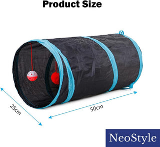 NeoStyle Cat Tunnel Tube,Cat Toys Interactive,Foldable Rabbit Tunnel,Multi-way Cat Tunnels,with Play Ball,for Indoor Cats, Puppy, Kitty, Kitten, Rabbit (2 Tunnel(Black))