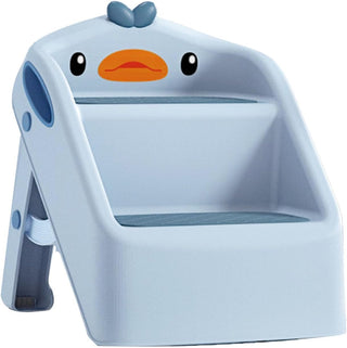 U-HOOME Foldable Toddler Step Stool for Kids Kitchen Bathroom Sink,Toilet Steps Potty Training Stool,Dual Height 11" Kitchen Helper Plastic Poop Stools Ladder with Handles Nursery Foot Stools (Blue)