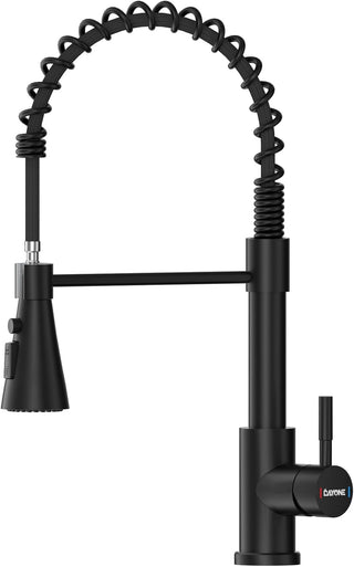 DAYONE Waterfall Kitchen Sink Tap with Pull Out Sprayer, Matte Black Kitchen Faucet Raindance 3 Modes, Modern Stainless Steel 1 Hole Sink Mixer, 360° Swivel & Single Handle, DAY-CR2546