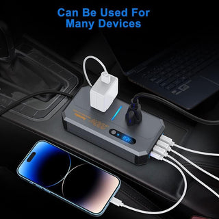 FOKKAH 200W Car Power Inverter, DC 12/24V to 220V AC Car Inverter,3 USB 1 Type-C Ports Charger Adapter Car Plug Converter with Switch and Current LED Screen (Grey)