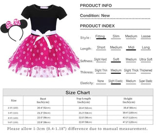 WonderBabe Girl Costume Polka Dots Tulle Tutu Dresses Princess Fancy Dress Up Halloween Birthday Party Dress with Ears Headband