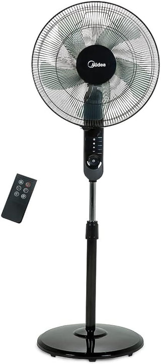 Midea Pedestal Stand Fan with Remote Control, 16 inch, 3D Oscillation Directions, 3 Speed Levels & Adjustable Height, 5 Leaf Blade with 7.5 Hours Timer, Best for Home & Office, Black, FS4015FR