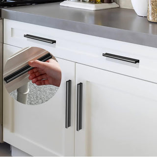 Goo-Ki Cabinet Handles 12 PCS - Black Drawer Pulls 5 in (128mm) Hole Centers - Tilted Solid Drawer Handles for Kitchen Cabinet Pulls - Finger Pull