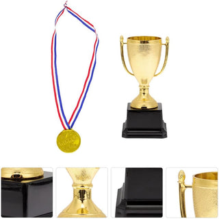 Sosoport Mini Trophies and Awards Set Gold Trophy Cup and Shiny Golden Winner Medals for Kids and Adults Sports Party Favors