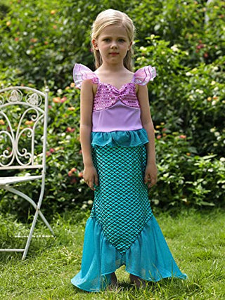 WonderBabe Little Girl Mermaid Princess Dresses Ariel Costume for Grils Birthday Party Halloween Cosplay Outfit with Accessories