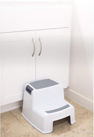 Mumoo Bear Dual Height Step Stool for Kids Toddler's Potty Training and Use in the Bathroom or Kitchen Versatile Two Design Growing Children Soft Grip Steps Provide, white