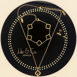 Julie & Co four leaf clover 18K gold plated Jewelry set Jewellery set for women, comes with a cute keychain in a Julie & Co neat gift box.
