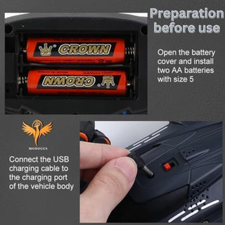 MONOCUS™ RC Car Stunt Toy, 2.4GHz Remote Control Car, Gesture Sensor Kids Car with Lights, Music, and Spray Launcher.