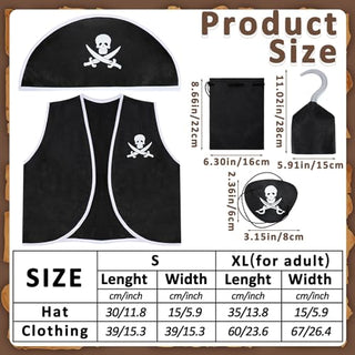 NALACAL Kids Pirate Costume Set, Pirate Captain Dress Up Outfits Playset with Pirate Hat Vest Coin Bag Eyepatch Hook, for Boys Girls Halloween Role Play Cosplay, 5Pcs - S Size