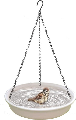 MAKINGTEC Bird Bath Hanging Bird Feeder - Garden Bird Bat Bird Feeder Plate Hanging Tray Bird Bath Tray Hanging Bird Water or Bird Seed Hanging Bird Baths for Outdoors (Beige)