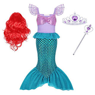 WonderBabe Little Girl Mermaid Princess Dresses Ariel Costume for Grils Birthday Party Halloween Cosplay Outfit with Accessories
