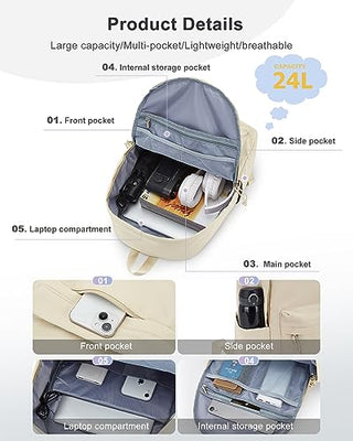 VECAVE Lightweight Casual Laptop Backpack Purse for Women,Travel Backpack with laptop compartment