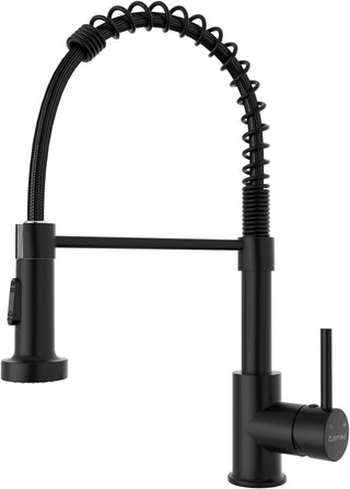DAYONE Waterfall Kitchen Sink Tap with Pull Out Sprayer, Matte Black Kitchen Faucet Raindance 3 Modes, Modern Stainless Steel 1 Hole Sink Mixer, 360° Swivel & Single Handle, DAY-CR2546