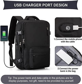 Travel Backpack for Airline Approved, Black Carry on Backpack, Waterproof Outdoor Sports Rucksack Casual Daypack Fit 15.6 Inch Laptop with USB Charging Port Shoes Compartment
