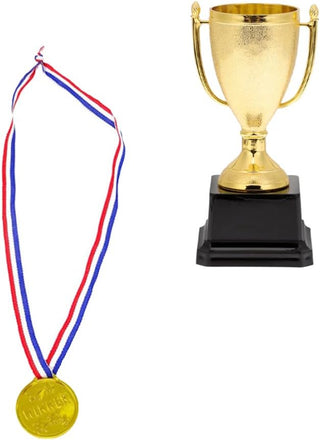 Sosoport Mini Trophies and Awards Set Gold Trophy Cup and Shiny Golden Winner Medals for Kids and Adults Sports Party Favors