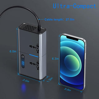 FOKKAH 200W Car Power Inverter, DC 12/24V to 220V AC Car Inverter,3 USB 1 Type-C Ports Charger Adapter Car Plug Converter with Switch and Current LED Screen (Grey)