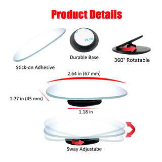 Ampper Blind Spot, 2" Round HD Glass Convex Rear View Mirror | Car | Pack of 2