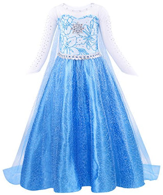 WonderBabe Girls Snow Queen Costume Kids Princess Coronation Dress Up Halloween Birthday Party Cosplay Outfit with Accessory Set 1-12 Years